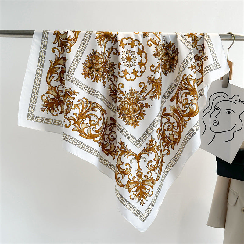 Women's Premium Twill Silk Scarf, Large Printed 90/90cm Striped Square Scarf