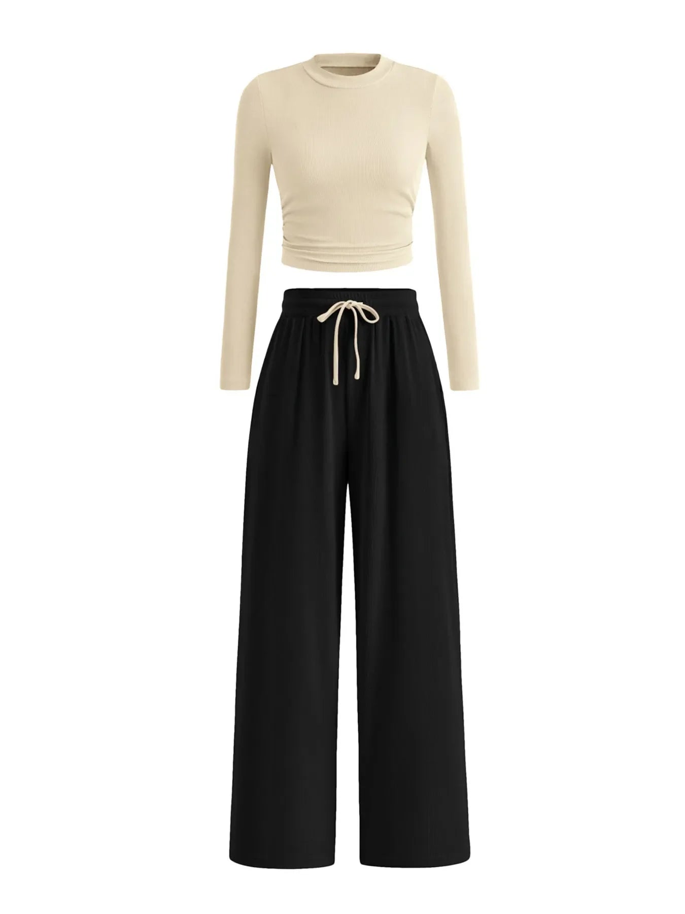 Round Neck Long Sleeve Top and Pants Set