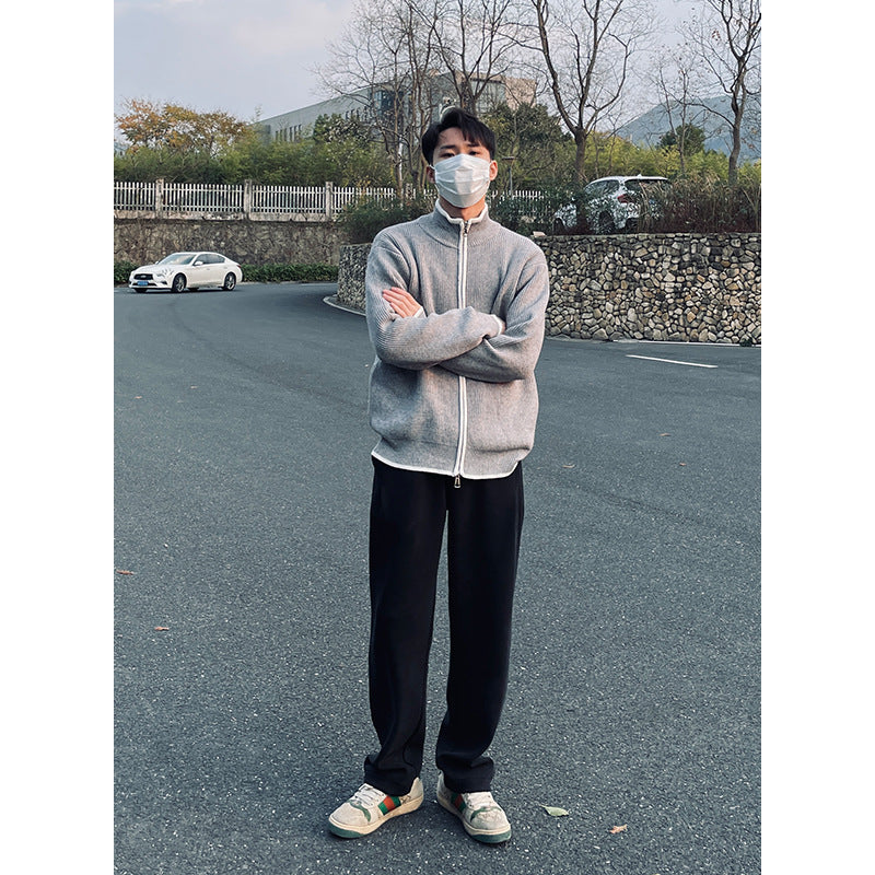 Mens Fashion Loose Cardigan Sweater Coat – Black/Gray/White Polyester Casual Wear