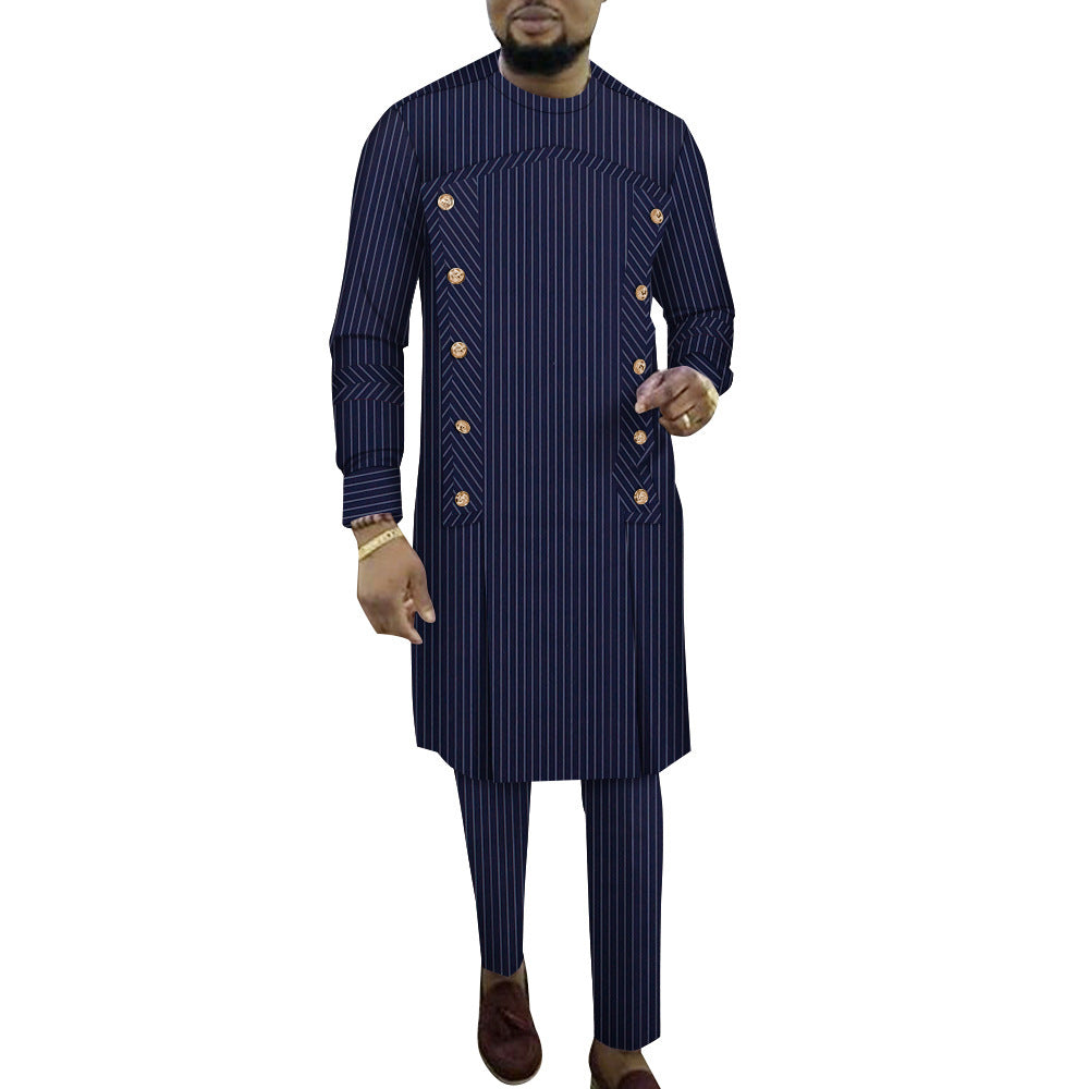 African Men's Striped Two-pieces Luxury Suit