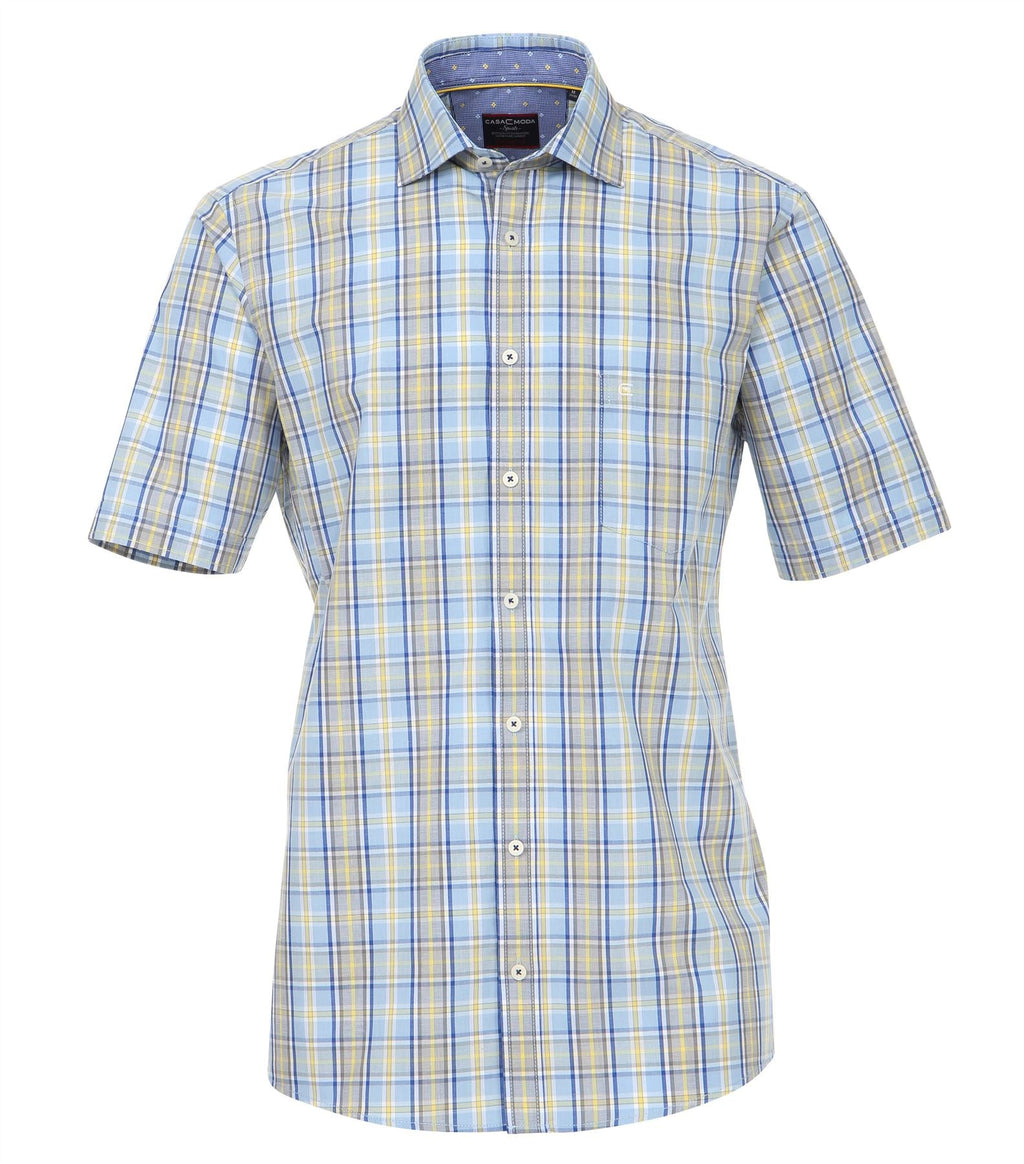Casa Moda Premium Cotton Short Sleeve Checked Shirt (972728500) in Blue/Yellow