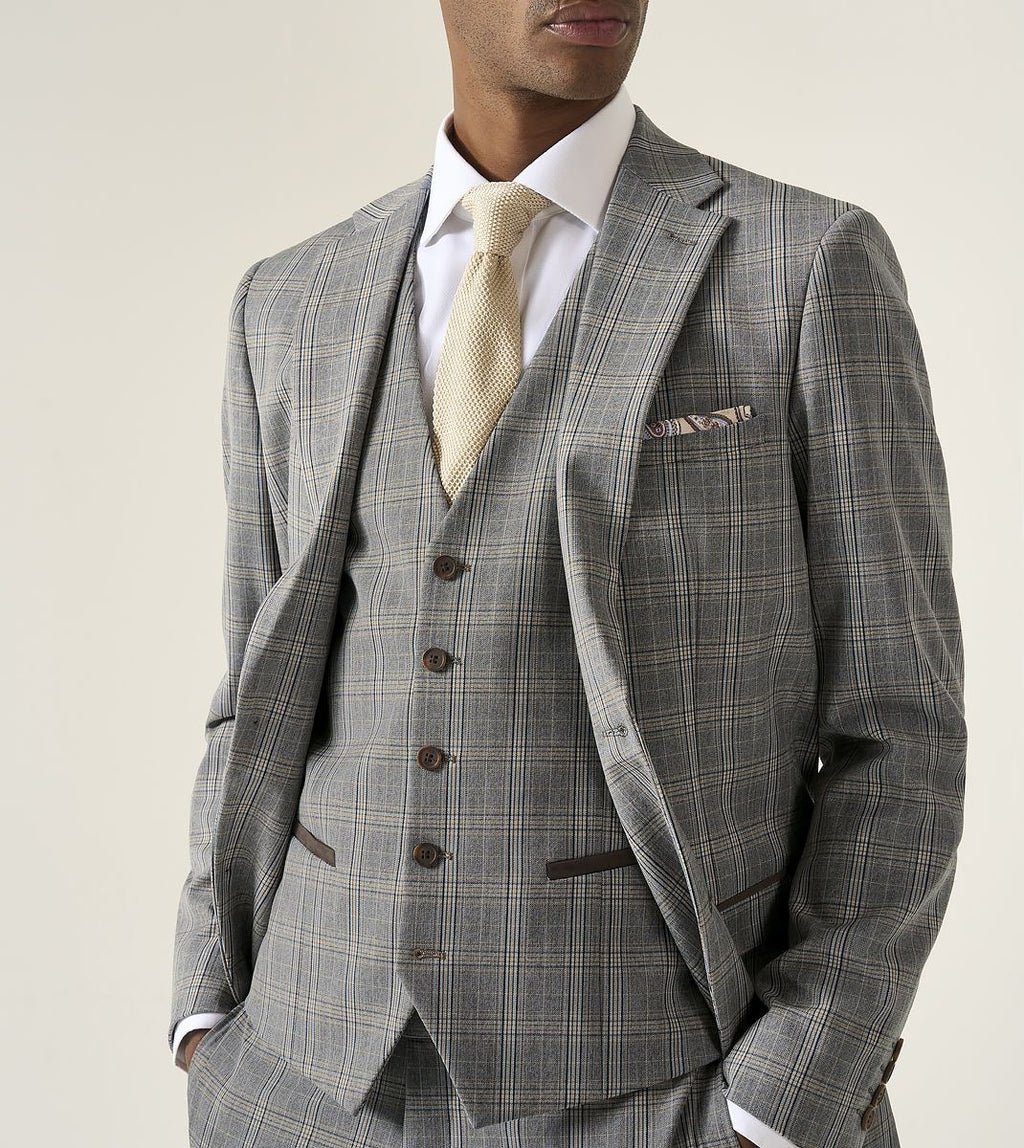 Skopes Dettori Tailored Fit Suit Jacket For Men in Brown Blue Check, 36S-62L