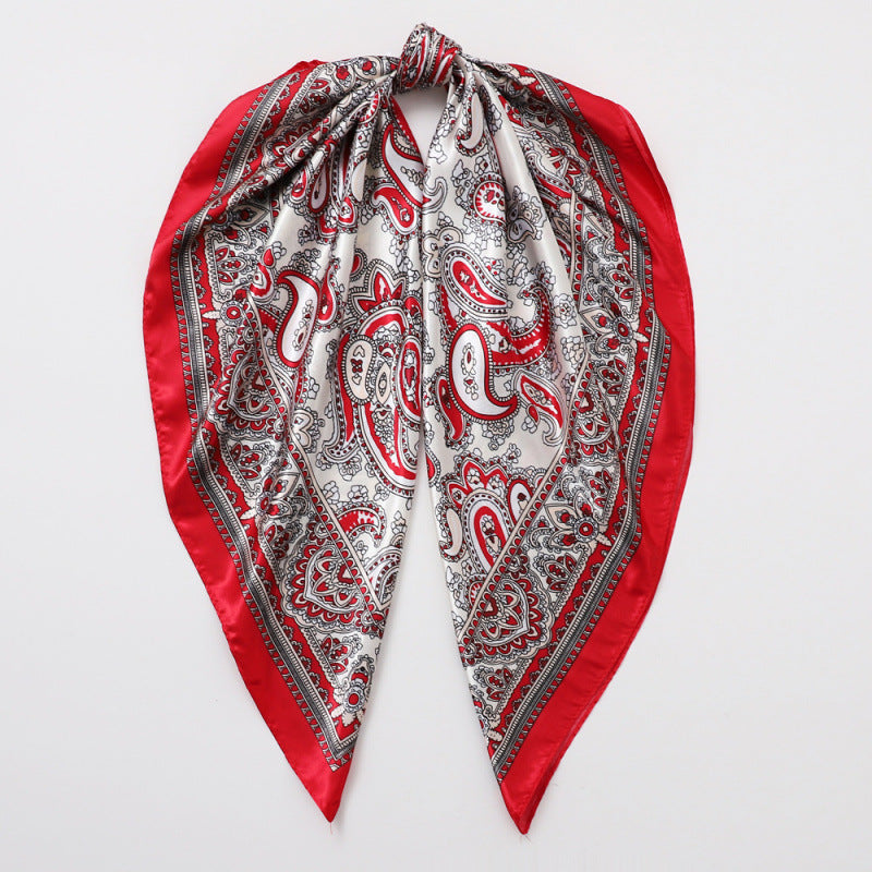 Classic Cashew-patterned Silk Satin Scarf, Printed Headscarf for Women, 90/90cm Square Scarf