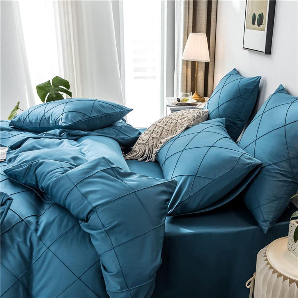 HAVOP King Size Duvet Cover Set 3pcs Embossed Stripe Grid Soft Microfiber