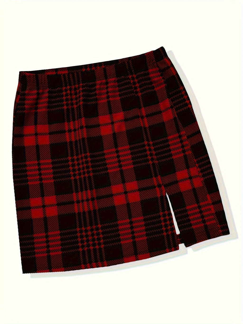 Plaid Print Split Skirt, Elegant Elastic Waist Slim Skirt For Summer, Women's Clothing