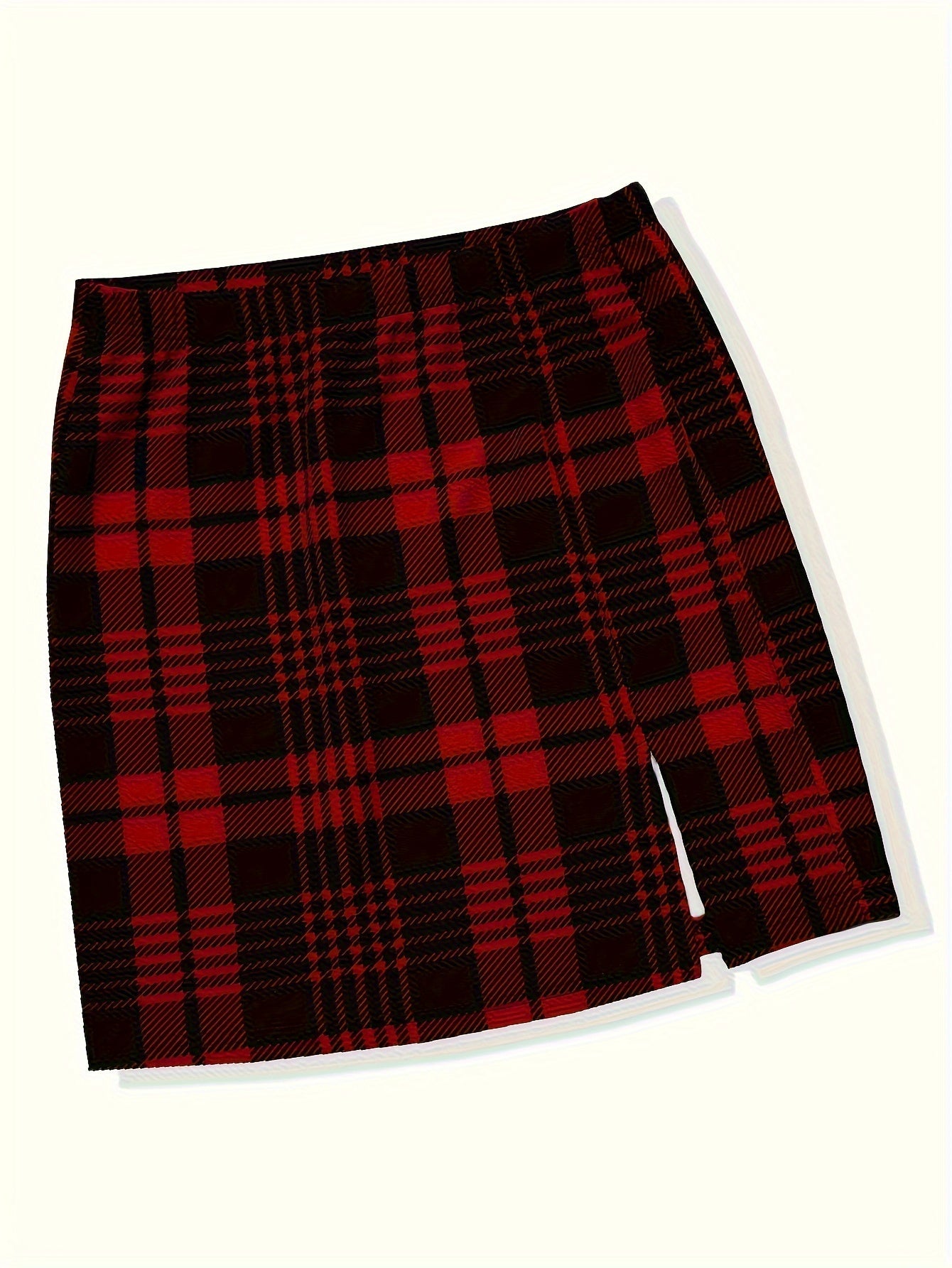 Plaid Print Split Skirt, Elegant Elastic Waist Slim Skirt For Summer, Women's Clothing
