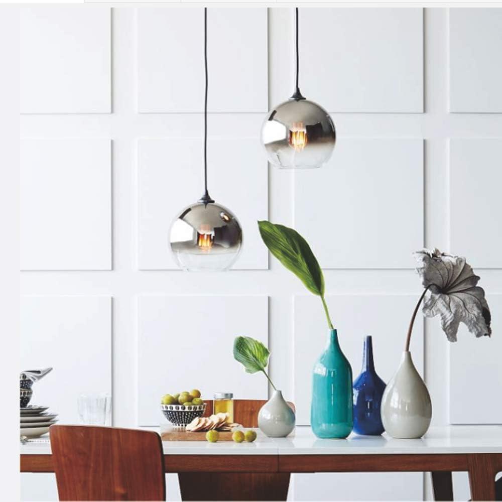 Glass Pendant Light 25cm Silver Smoke Globe Shade E27 140cm Cord