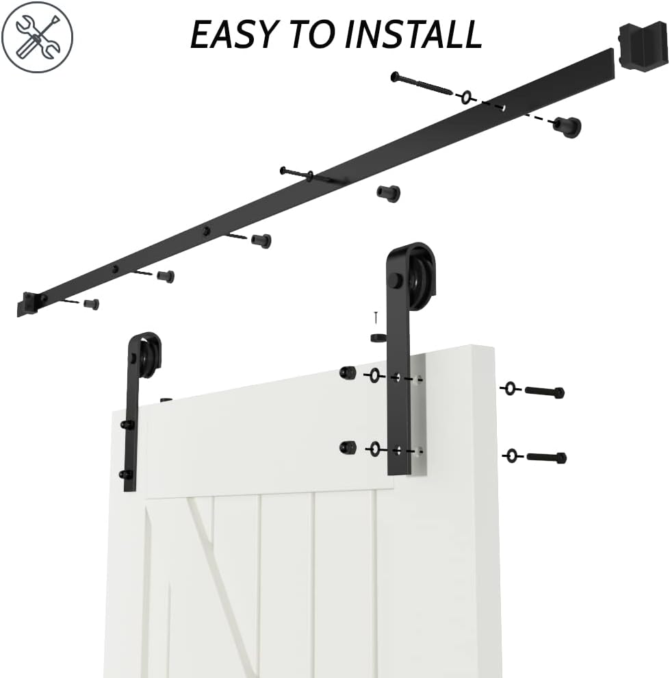 Sliding Barn Door Kit 8FT Heavy Duty Black Rail Complete Set SANKEYTEW