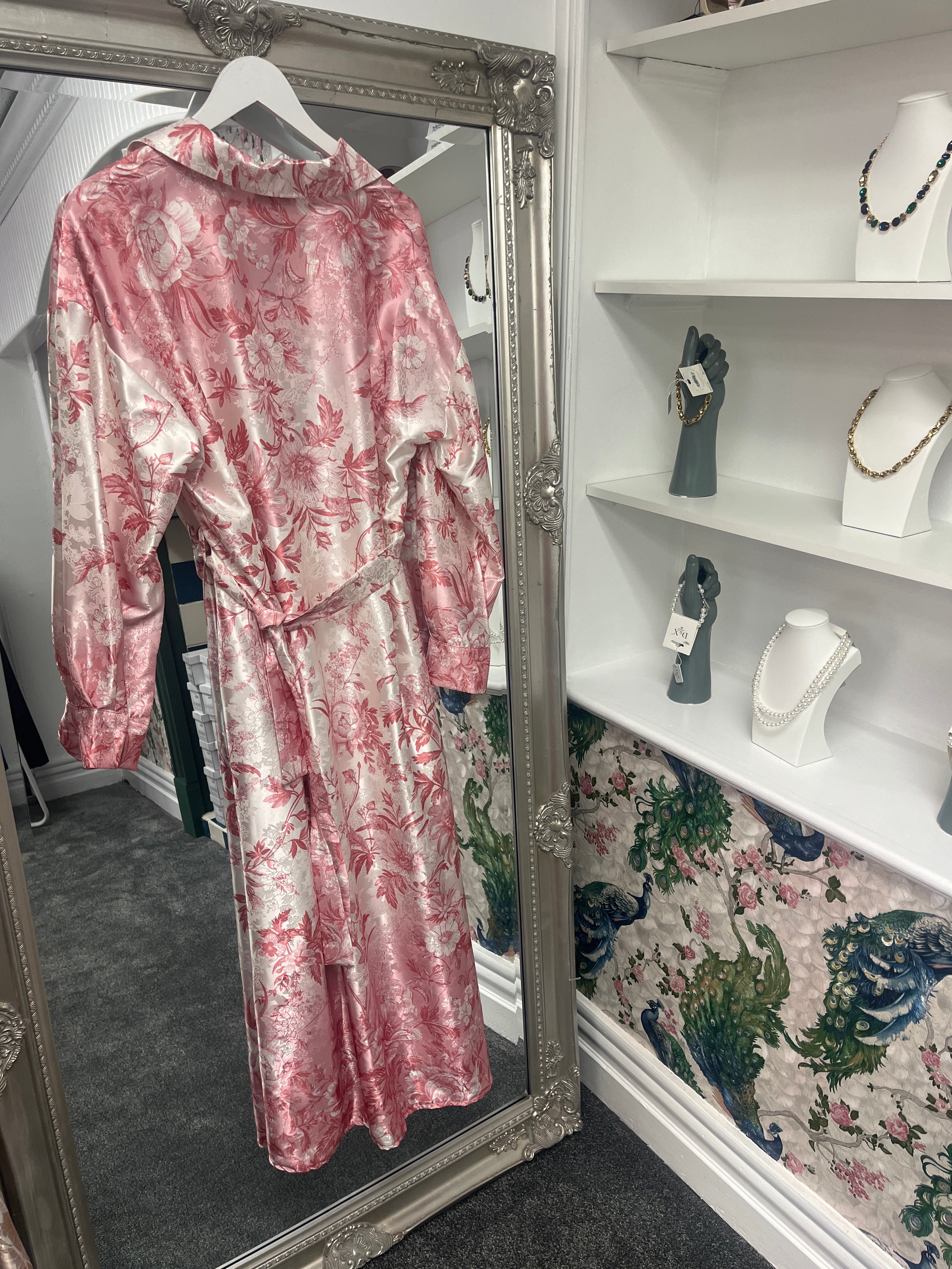 Pink Maxi Floral Shirt Dress | Button Down Summer Dress | One Size 8–14