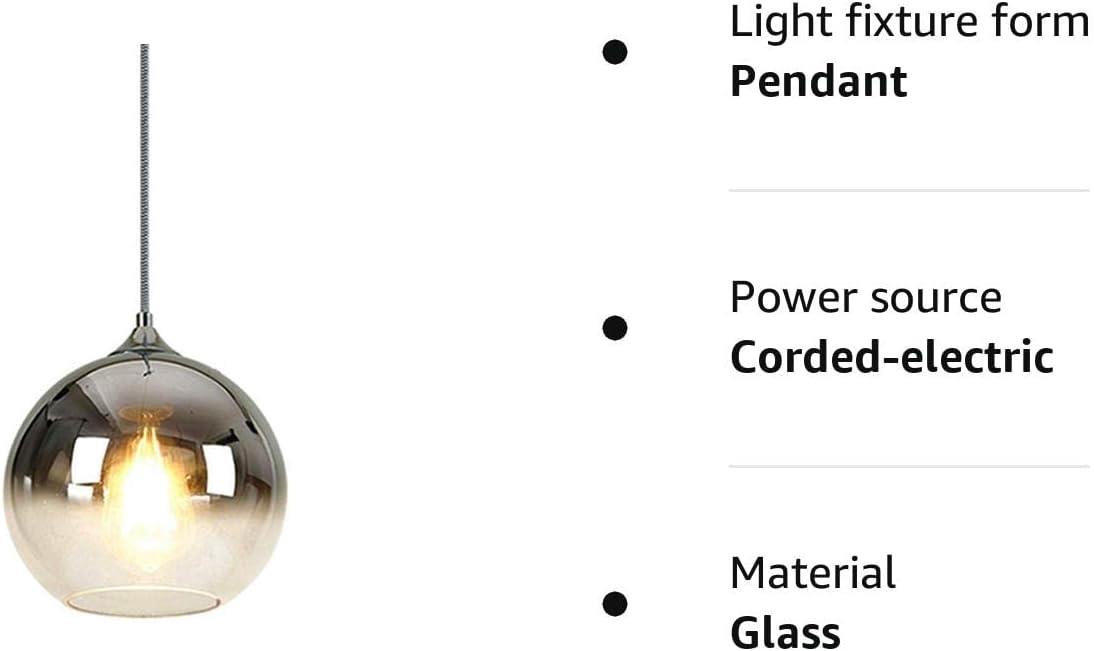 Glass Pendant Light 25cm Silver Smoke Globe Shade E27 140cm Cord