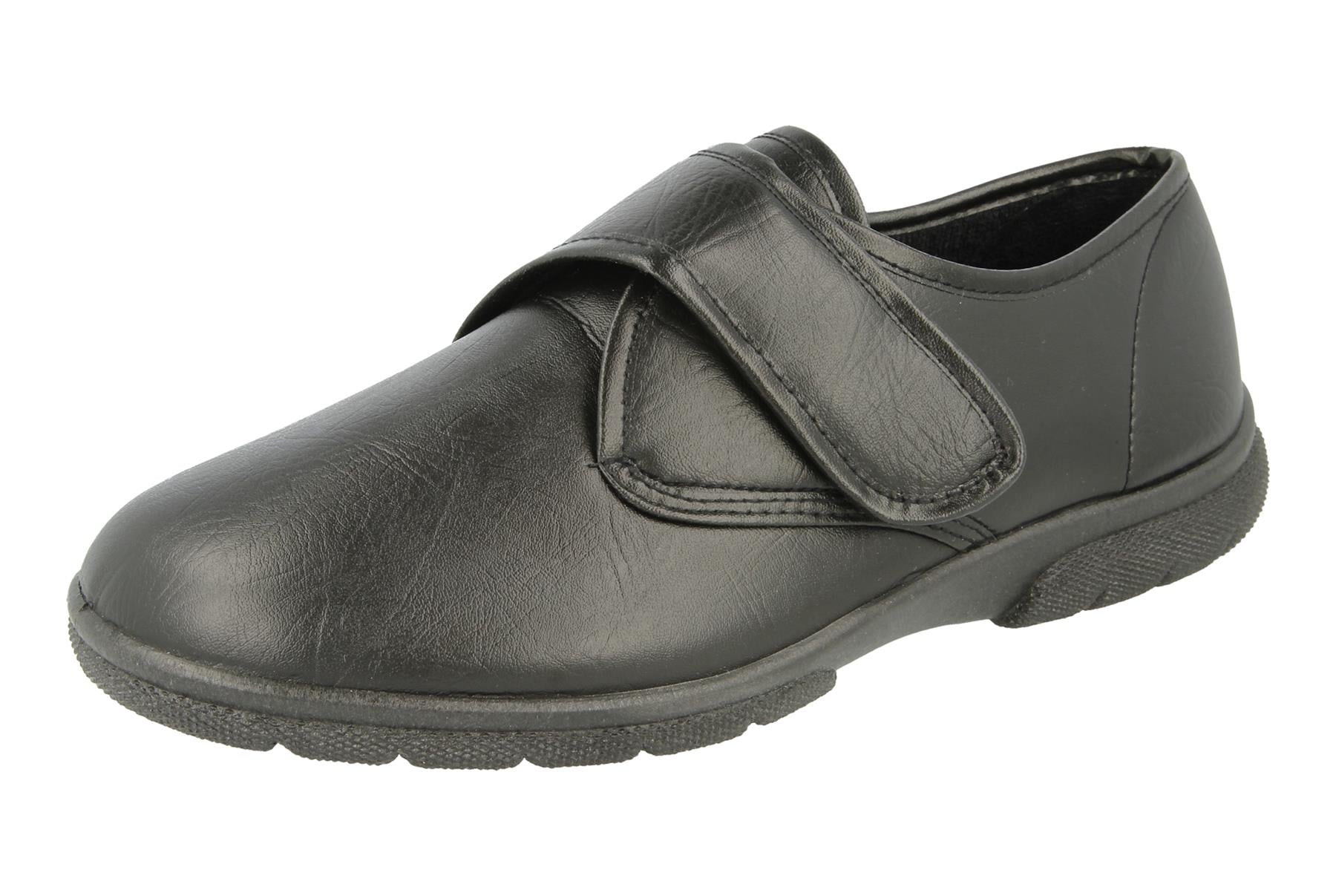 Mens Easy B Extra Wide And Deep Fit (6V) Leather Look Shoes (Troy) in Black