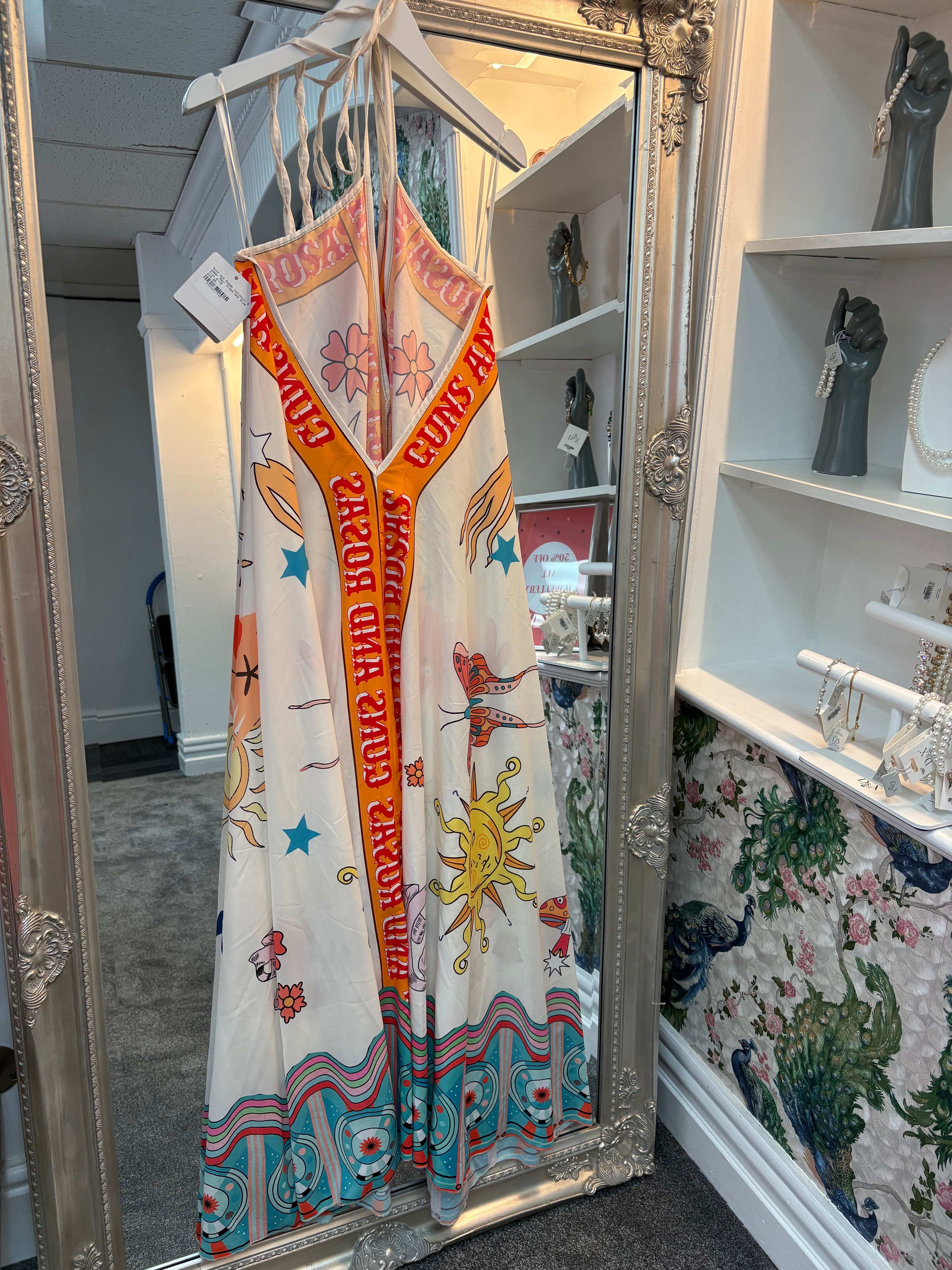 Guns and Rosas Unicorn Print Summer Maxi Dress – One Size (Fits UK 8–18)