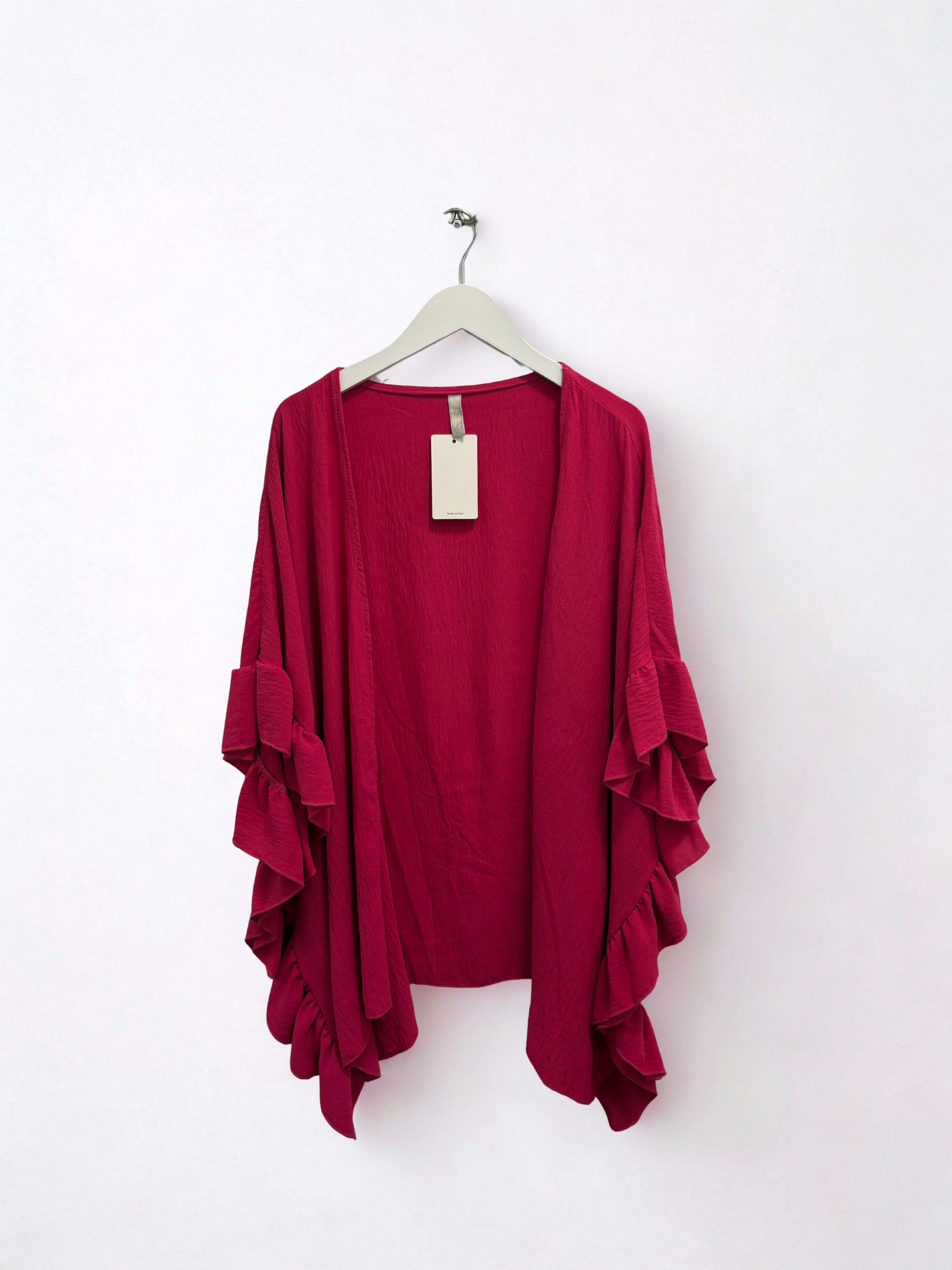 Women’s Ruffle Sleeve Kimono Cardigan | Lightweight Layering Jacket | One Size Fits 8–24/26