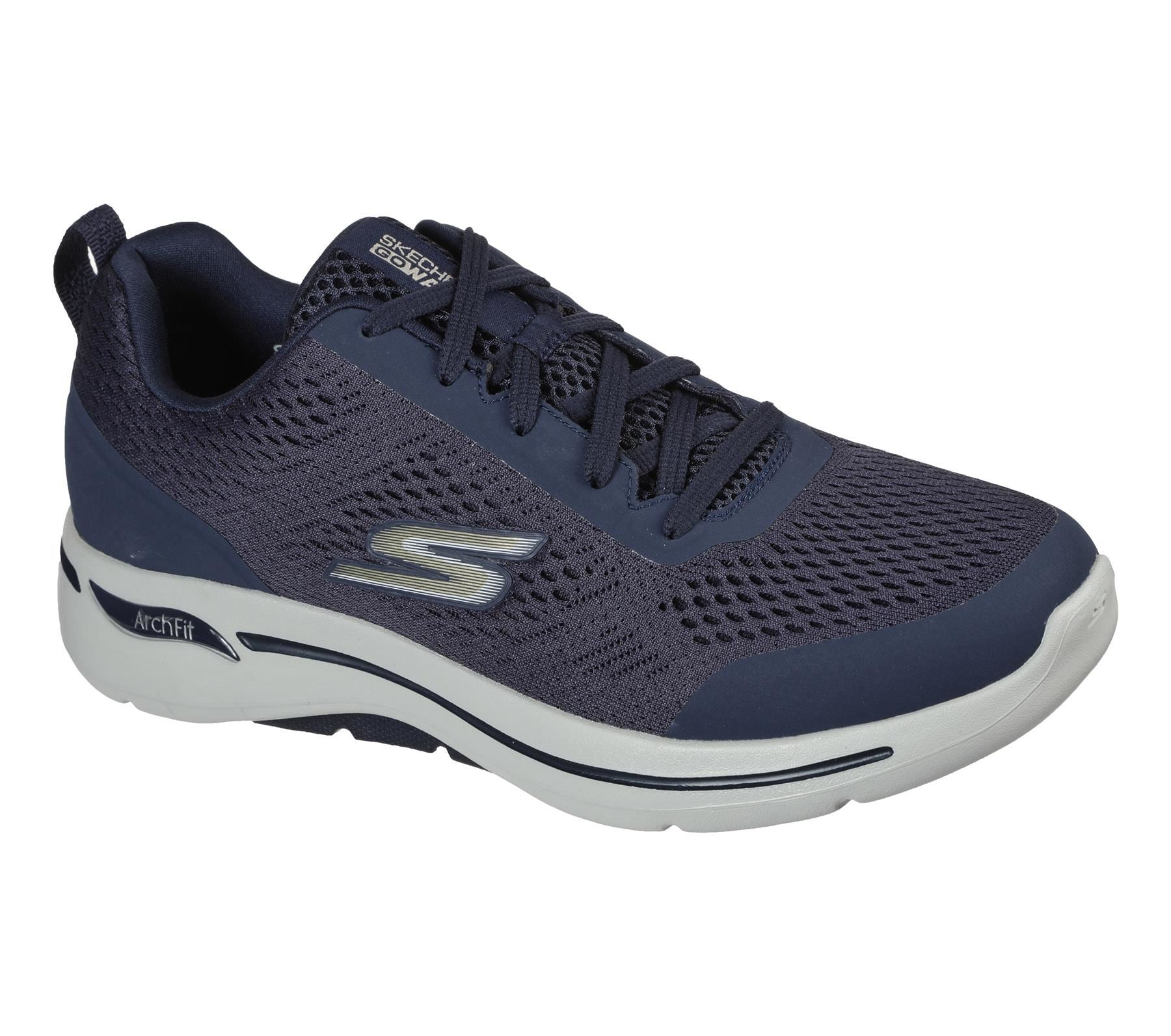Skechers Men's GOwalk Arch Fit - Idyllic Sneaker Shoes in Navy/Gold in Size UK7 to UK15