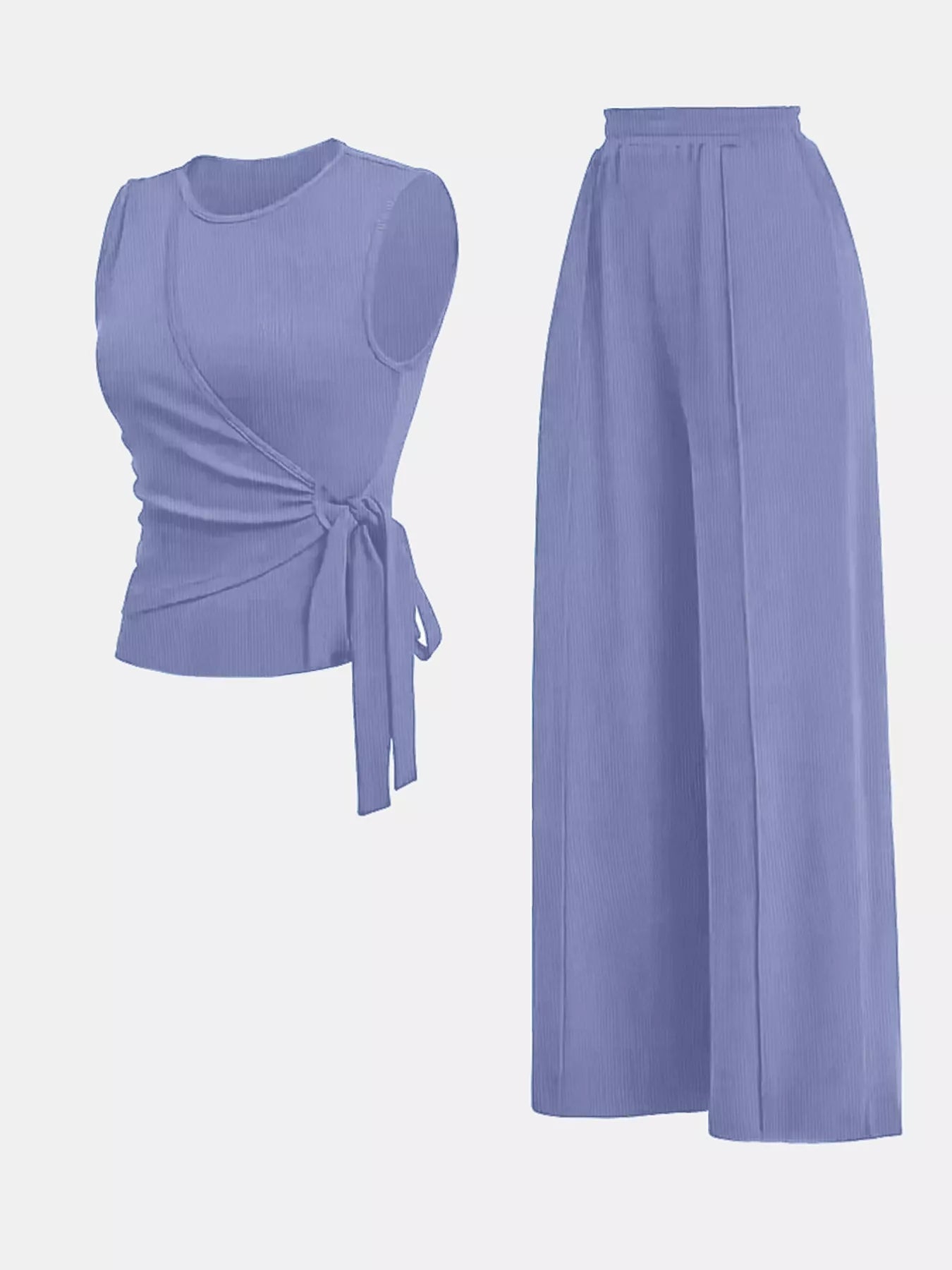 Side Tie Round Neck Tank and Pants Set