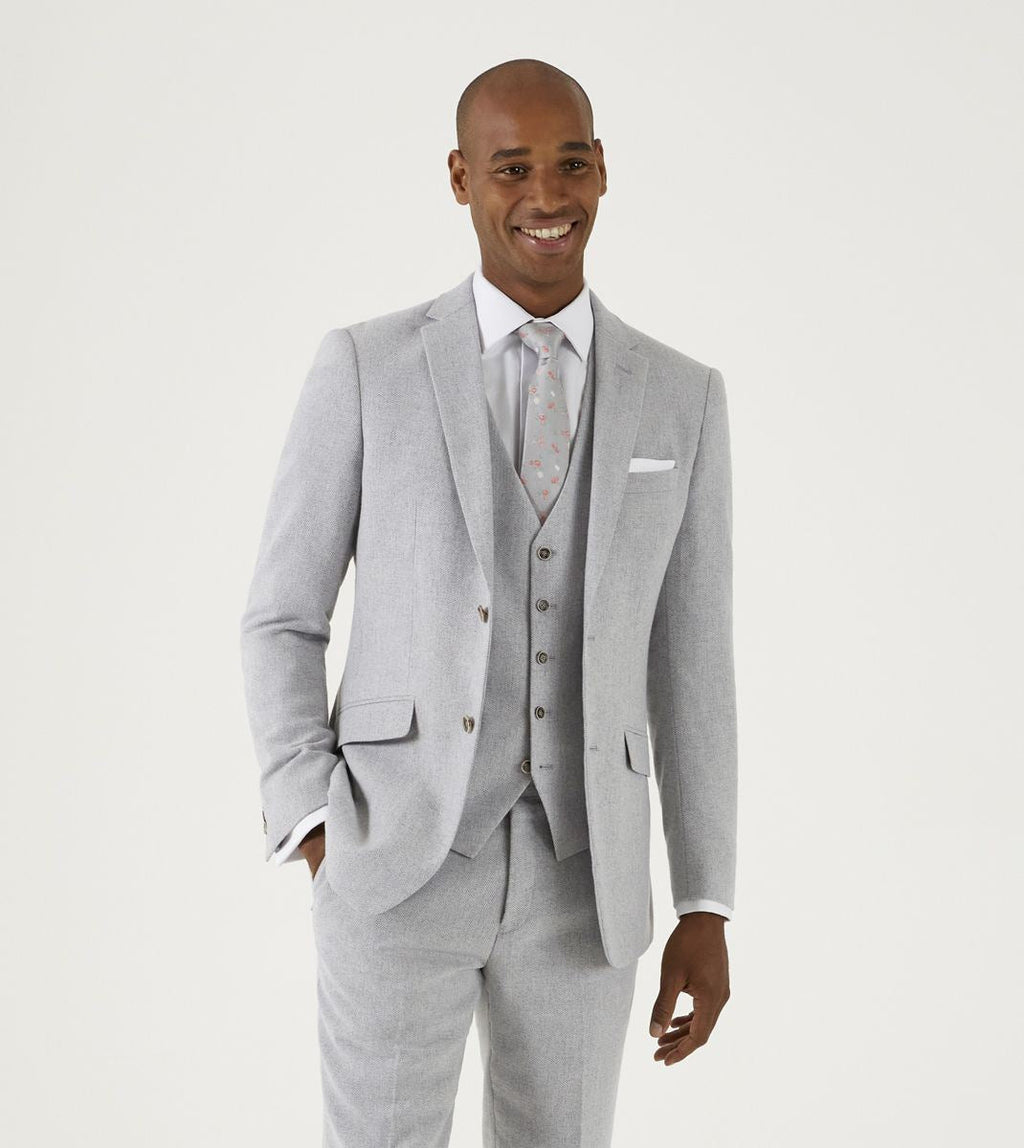 Skopes Jude Suit Jacket For Men's in Silver Herringbone, 34S to 58L