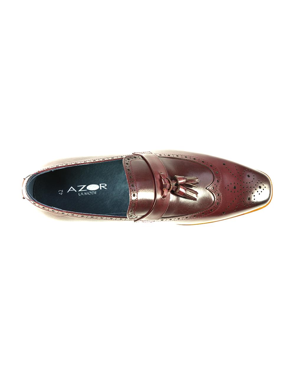 AZOR Mens Semi - Square Tuscany Slip On Shoes Burgundy UK 7 to UK 12