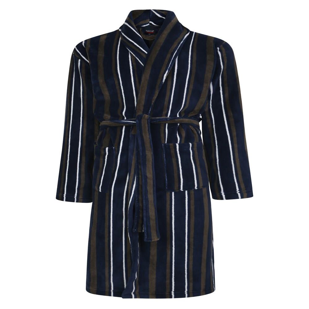 Espionage PJ149 Striped Fleece Gown in Navy/Charcoal Stripe 2XL-8XL