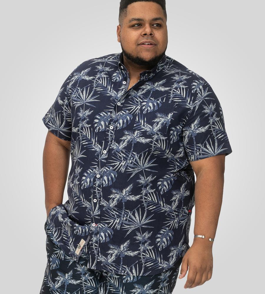 D555 TRURO Hawaiian Print Short Sleeve Shirt For Men in Navy, 2XL-6XL