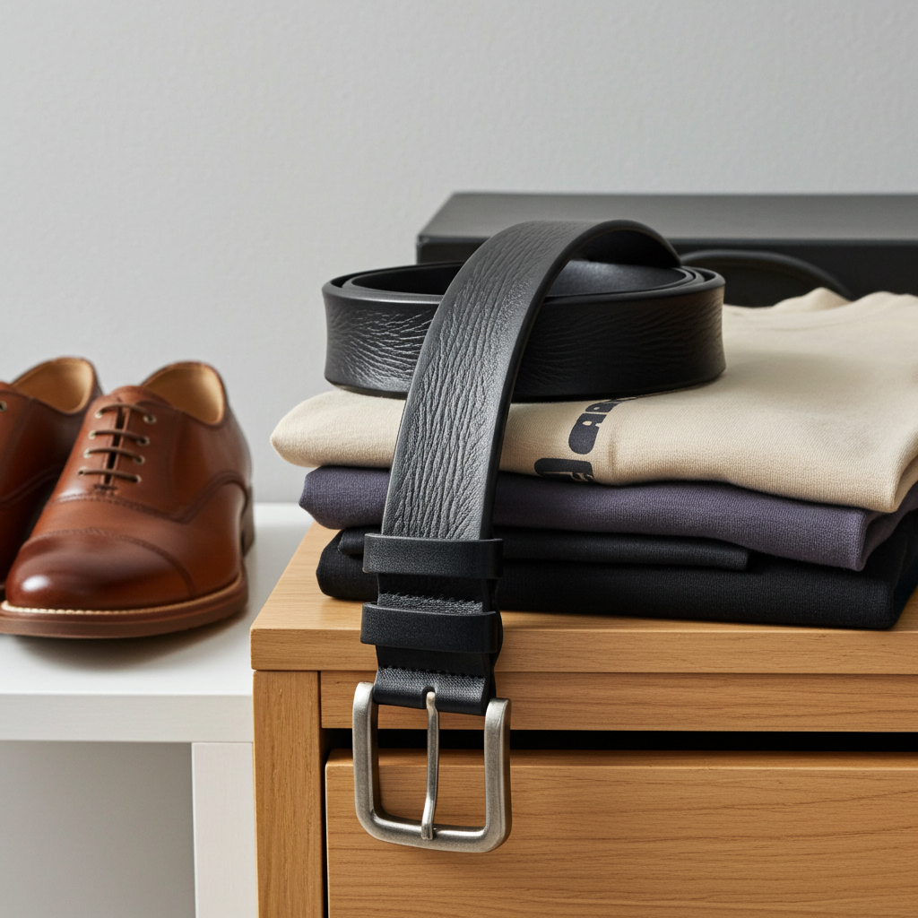 QHA Mens 38mm Top Grain Leather Jeans Belt with Pin Buckle, Black Q16