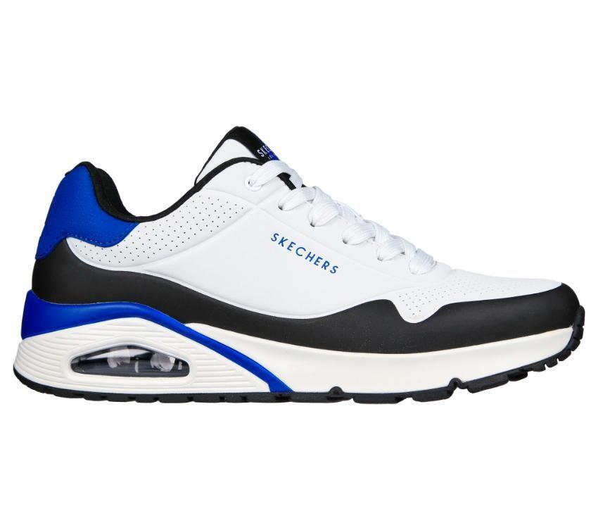 Skechers (232347) Men's Uno - Back Lit Lace-Up Fashion Sneaker in White/Blue 8 to 13
