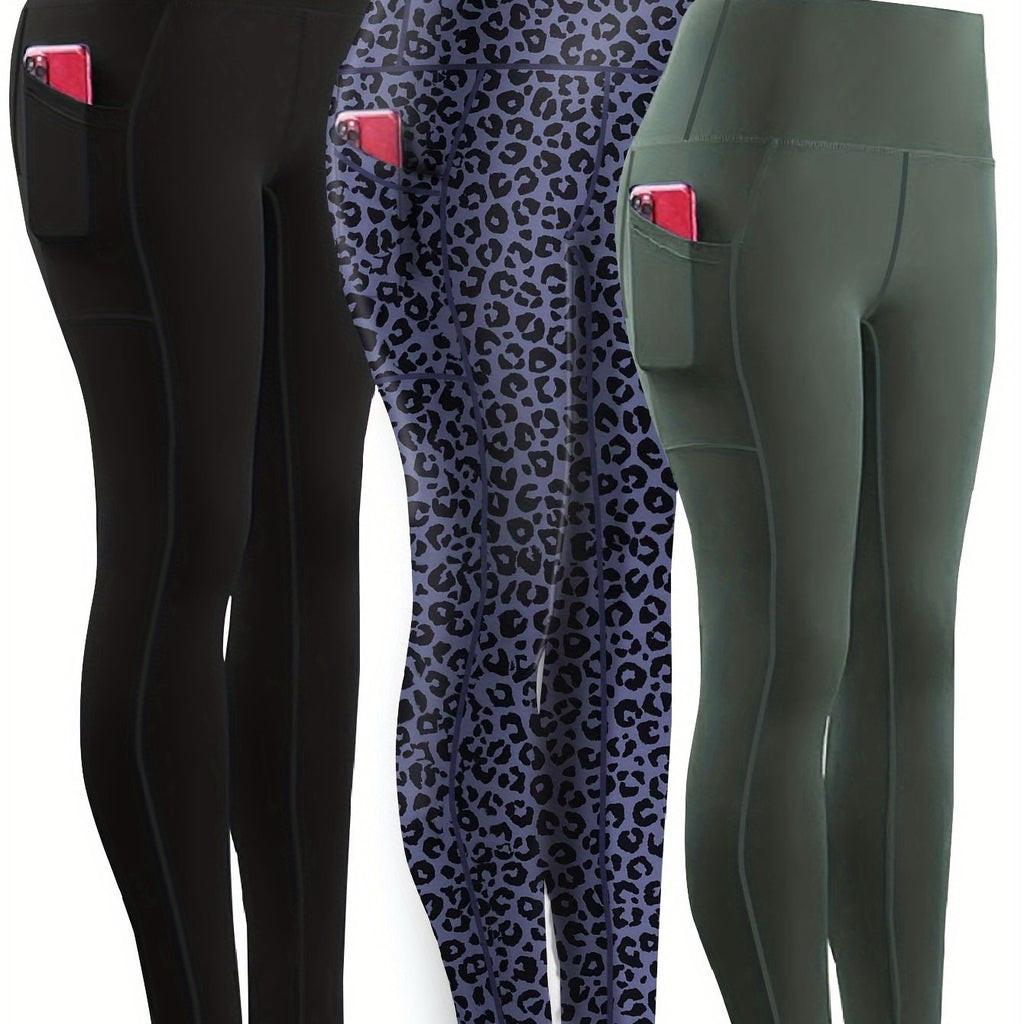 Three-piece Set, Sports Yoga Pants for Women, High Waist, Tight, Quick-Drying, Compression Pants, High Elasticity, Running Outerwear, Long Trousers, Bottoming Pants