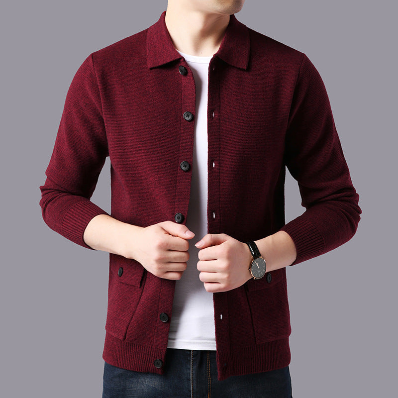 Lapel Cardigan Men's Wool Sweater