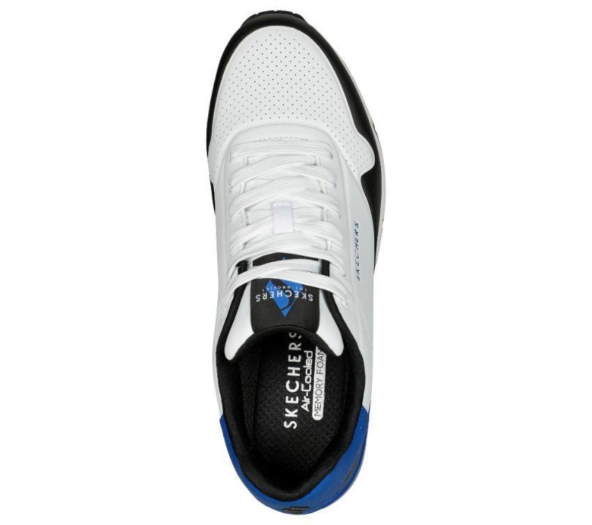 Skechers (232347) Men's Uno - Back Lit Lace-Up Fashion Sneaker in White/Blue 8 to 13