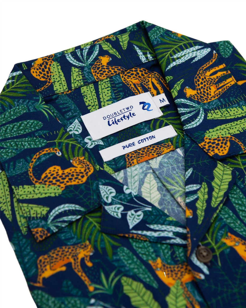 Double Two Open Neck Collar Jungle Print Casual Shirt for Men's (DTLS1212) Navy, M to 5XL