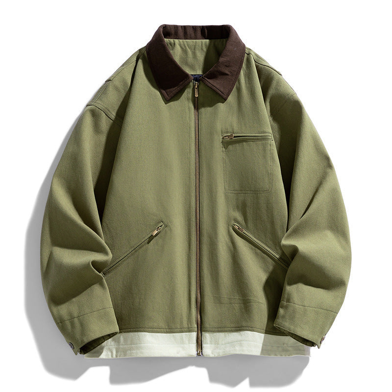 Men’s Contrast Color Washed Polo Collar Jacket