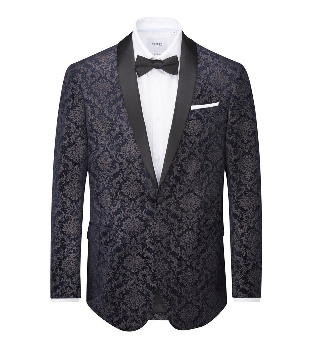 Skopes Men's Plus Size New Soft Touch Paisley Jacket Tieston in Navy  52 To 62