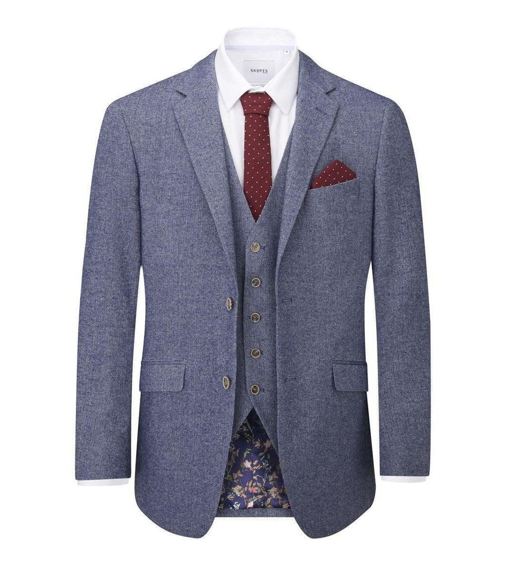 Skopes Tailored Fit Herringbone Suit Jacket Jude in Blue 34 to 62 Short to Long