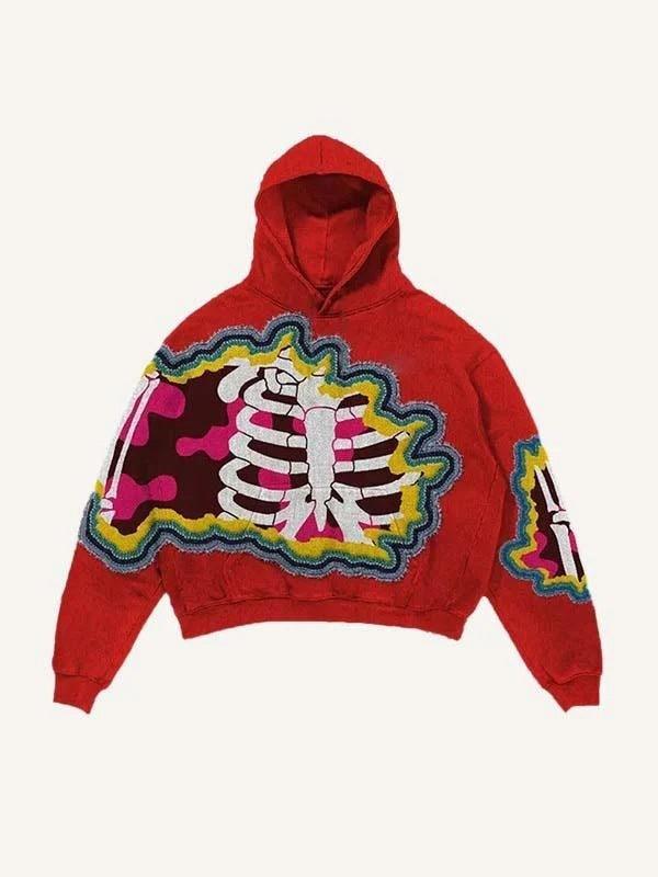 3D Skull Print Colorblock Hoodie