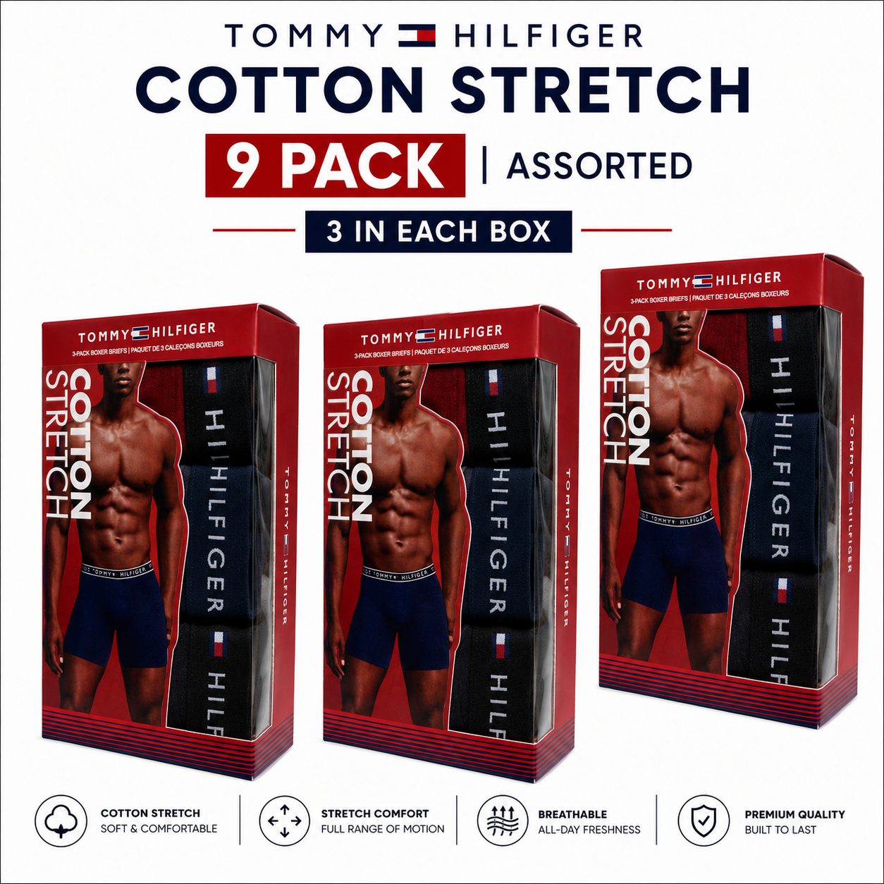 Tommy Hilfiger Mens Cotton Stretch Boxer Briefs Trunks Underwear S-XL 3-12 Pack - QHA UK