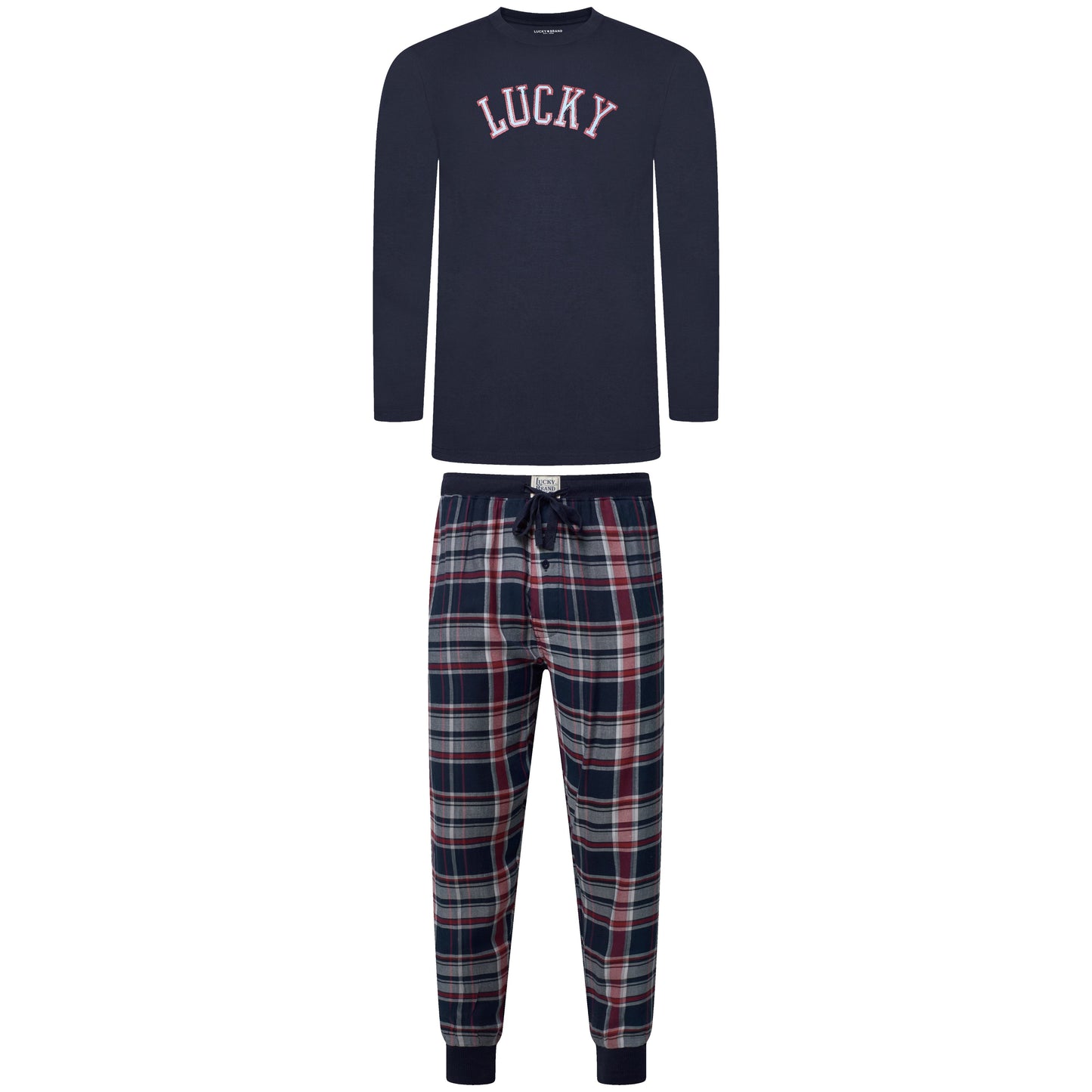 Lucky Brand Mens Pyjama Set Crew Neck Flannel Pants Cotton Lounge Sleepwear - QHA UK