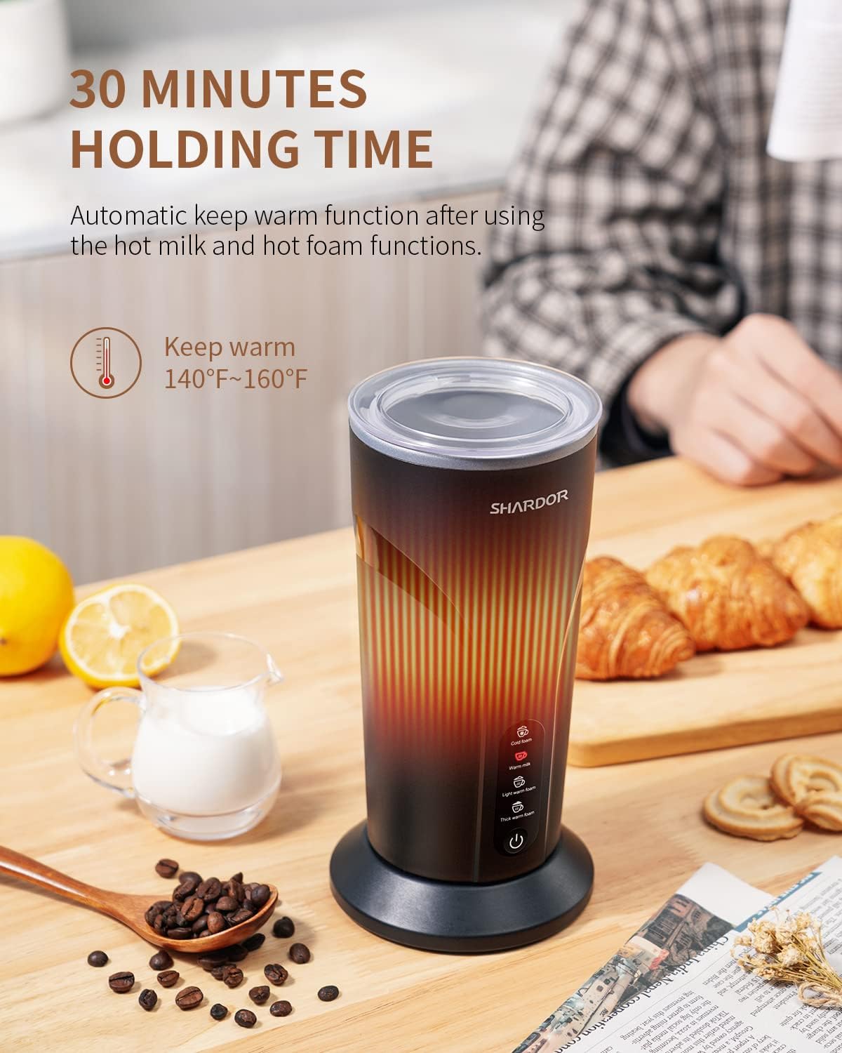 Electric Milk Frother and Steamer 300ml Hot Cold Foam Maker SHARDOR