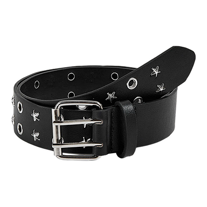 Unisex Punk PU Leather Belt Double Hole Metal Pin Buckle Goth Y2K Waist 28”-36” - QHA UK
