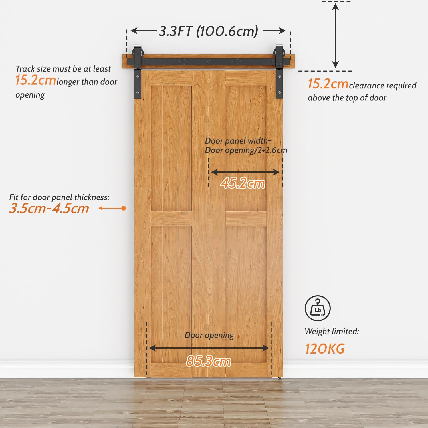 Bifold Sliding Barn Door Hardware Kit 3.3FT Double Closet Track SANKEYTEW