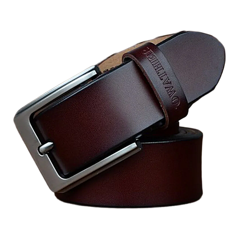 Mens Genuine Cowhide Leather Belt Vintage Plate Buckle Jeans Belt XF002 - QHA UK