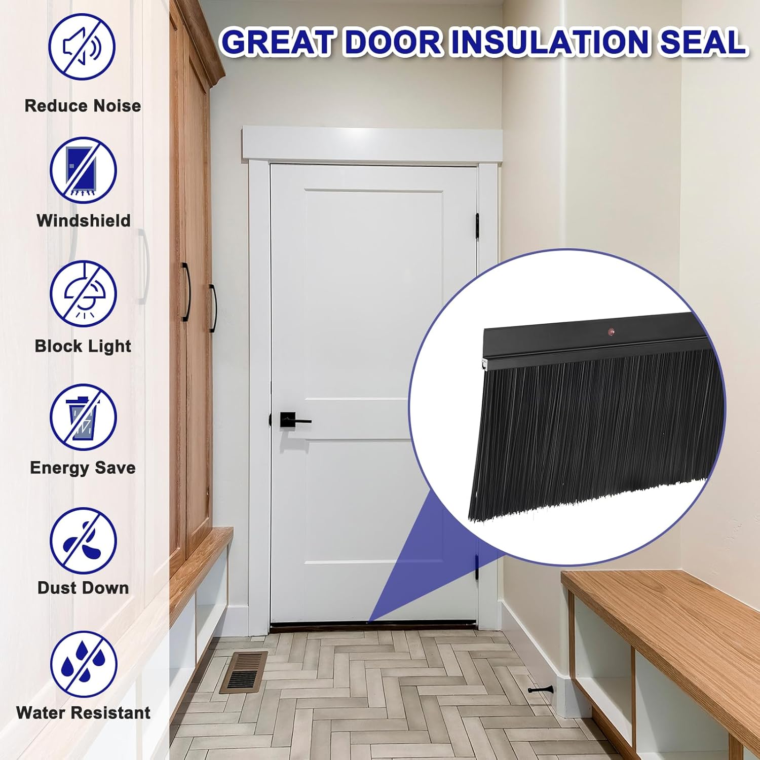 Door Brush Bottom Sweep H Shape 1200mm Black Aluminum 2Pcs Sourcing Map