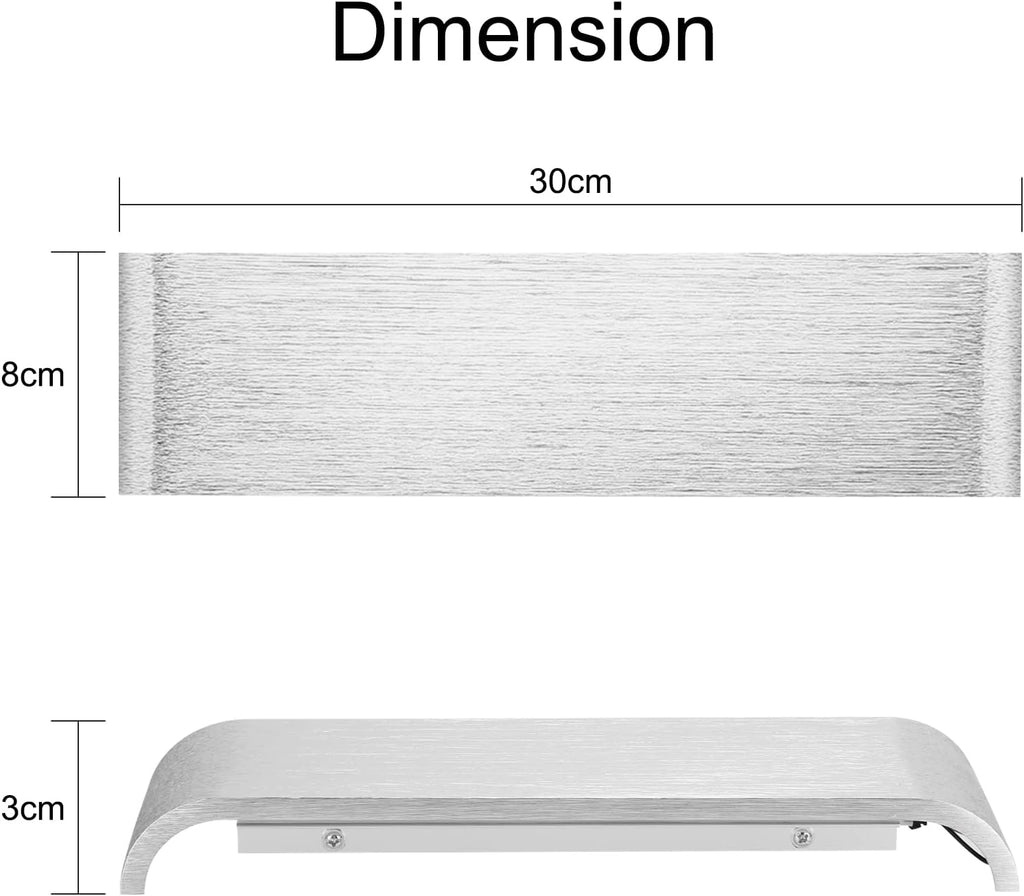 Lightess 2x 31cm LED Wall Lights Up Down Silver Lamps – Warm White Indoor Use