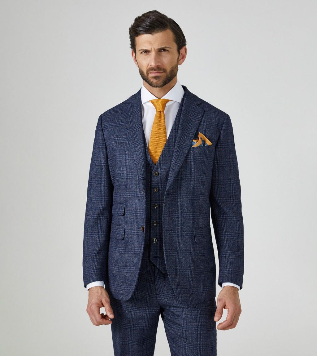 Skopes Woolf Suit Jacket For Men's in Navy Check, 34S to 70L