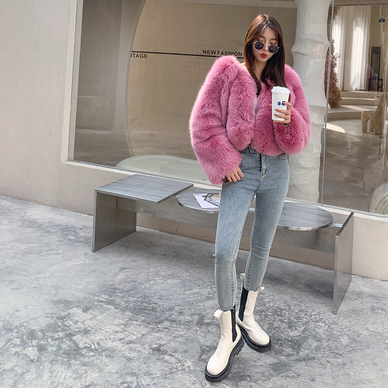 Fox Fur Coat - Elegant Commute Purple