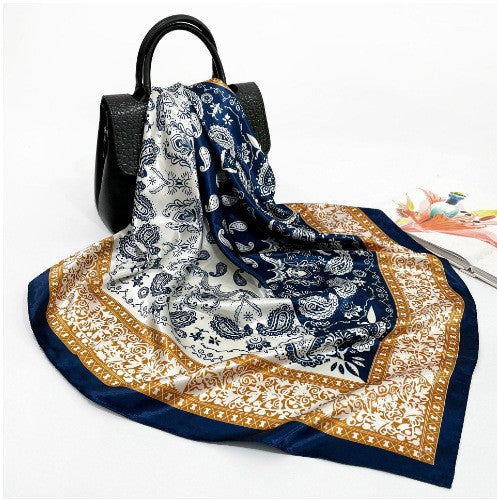 Classic Cashew-patterned Silk Satin Scarf, Printed Headscarf for Women, 90/90cm Square Scarf