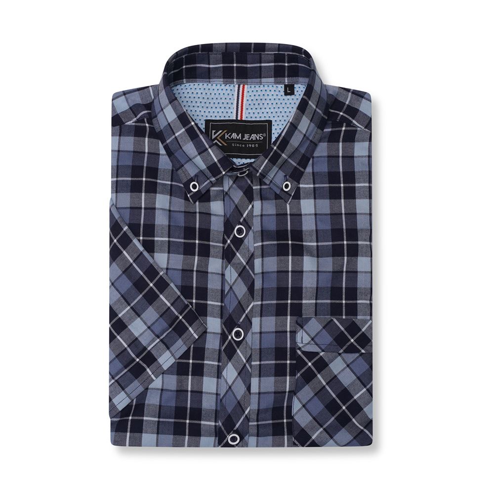 KAM Short Sleeve Check Shirt For Men with Button Down Collar in 2 Colours, 2XL-8XL