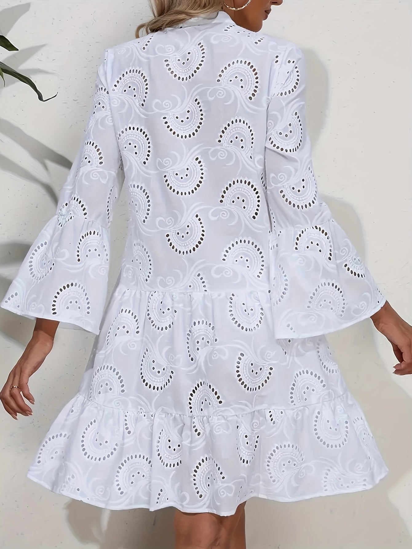 European And American Women's Spring And Summer Solid Color V-Neck Loose Hollow Sexy Dress Nian Nian