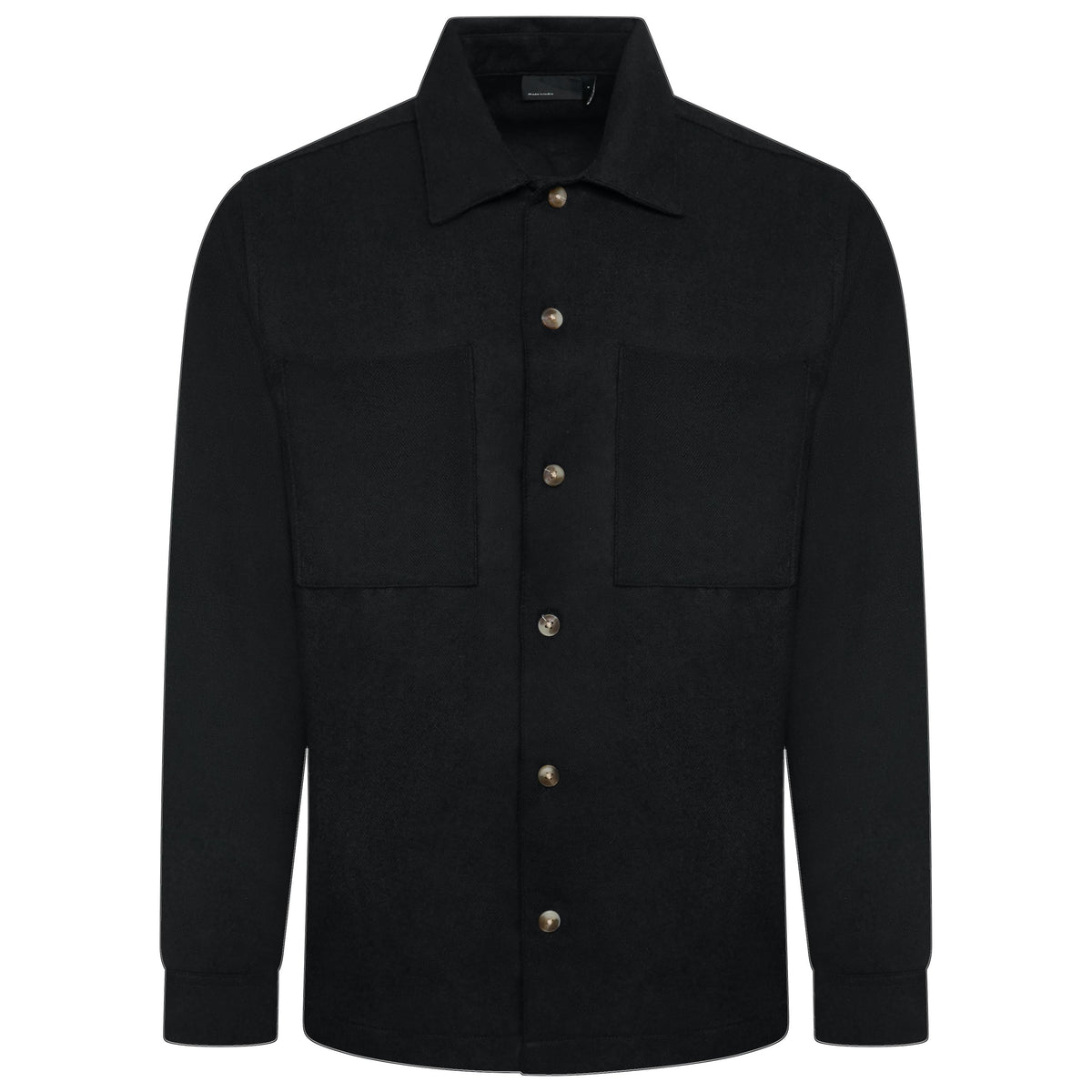 Ex-ASOS Men's Black Wool Mix Button Front Overshirt with Two Chest Pockets