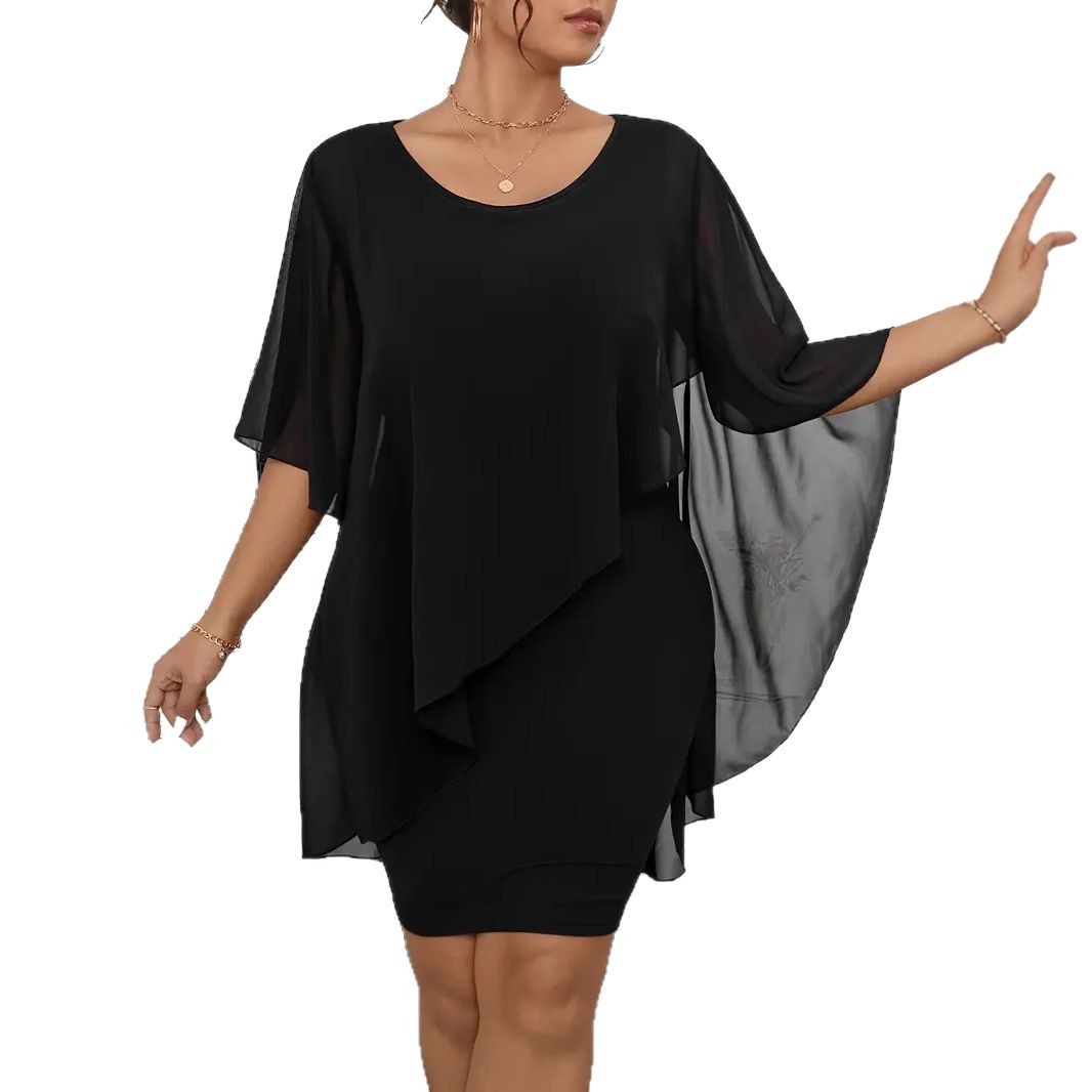 Chiffon Shawl Wrapped Hip Plus Size Dress