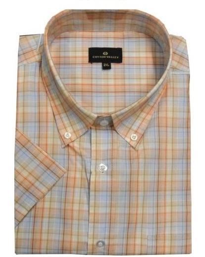 COTTON VALLEY PURE COTTON SHORT SLEEVE CHECK SHIRTS (2013) 2XL TO 8XL, 4 STYLES
