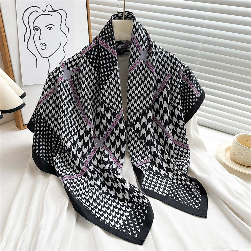 Women's Premium Twill Silk Scarf, Large Printed 90/90cm Striped Square Scarf